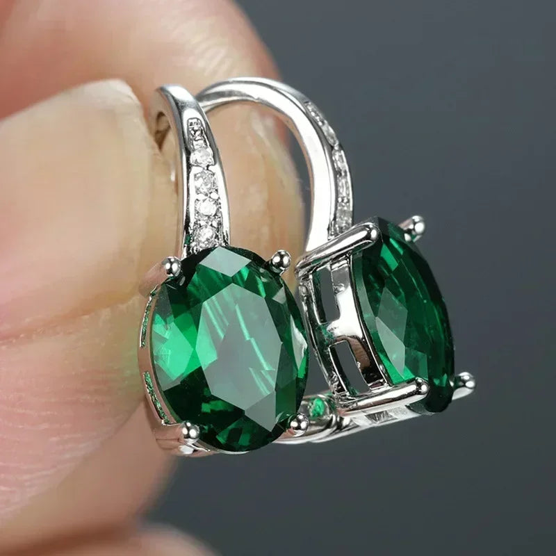 Cubic Zirconia Drop Earrings Water-Drop Inlaid — Emerald | KIMLUD
