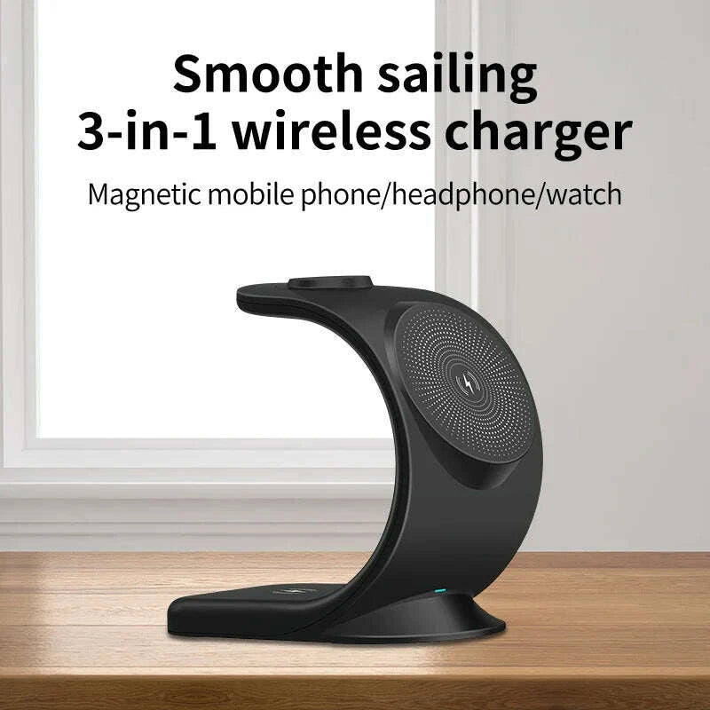 KIMLUD, 2024 3 in 1 Magnetic Wireless Charger for Smart Phone 5-15W Wireless Charging Station for Watch/Earphones Phone Holder/Bracket, KIMLUD Womens Clothes