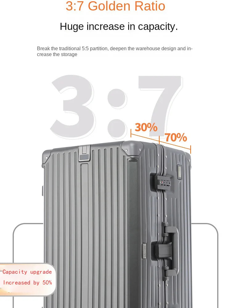Aluminum Frame Suitcase Large Capacity — Black | KIMLUD