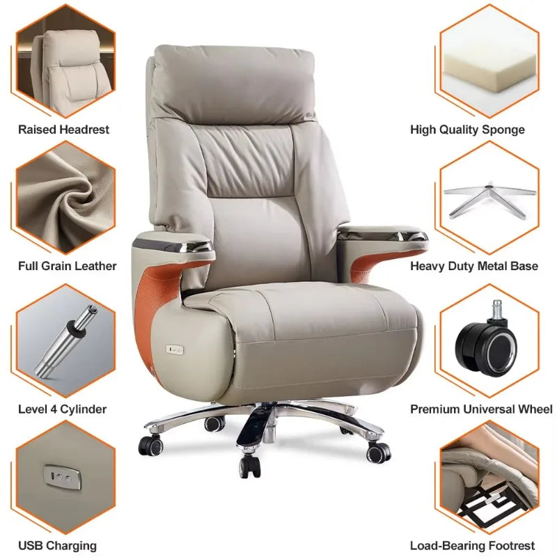 Synthetic Leather Executive Recliner Chair With Massage Function And Lumbar Support — Black | KIMLUD