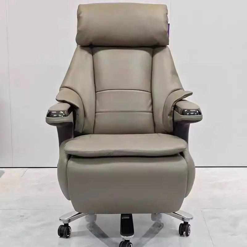 PU Leather Office Chair Ergonomic Reclining — Grey | KIMLUD