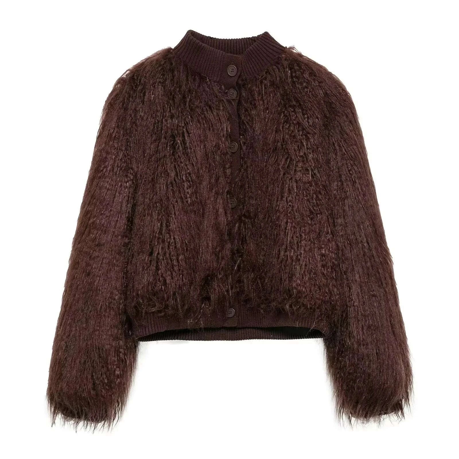 KIMLUD, HH Women's New Faux Fur Effect Knitted Crew Neck Jacket Female Winter Elegant Temperament Single-Breasted Long Sleeve Coat, KIMLUD Womens Clothes