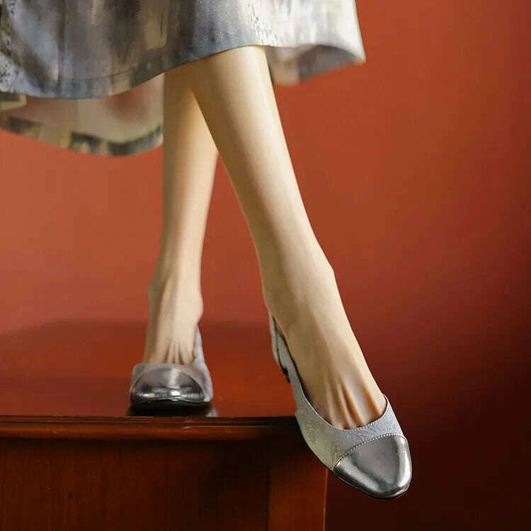 KIMLUD, Pink Silk Shallow Women Flats Gold Leather Mixed Slingback Casual Sandals Embroidery Silver Lady Moccasins Femininos Zapatos, KIMLUD Womens Clothes