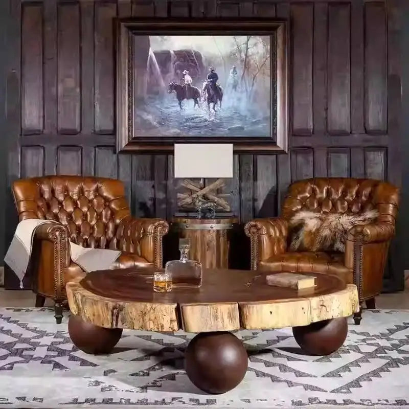 Genuine Leather Living Room Chair — Brown | KIMLUD