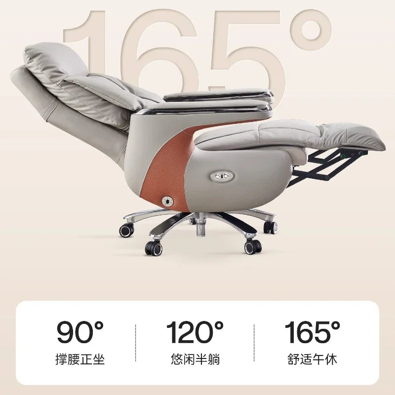 Genuine Leather Executive Office Chair Massage — Cream | KIMLUD