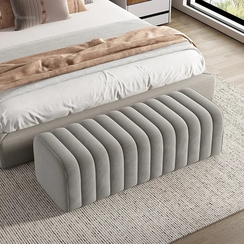 Nordic Minimalist Fabric Stool Shoe-Changing Hallway Bench With Soft Padded Seat — Light Gray | KIMLUD