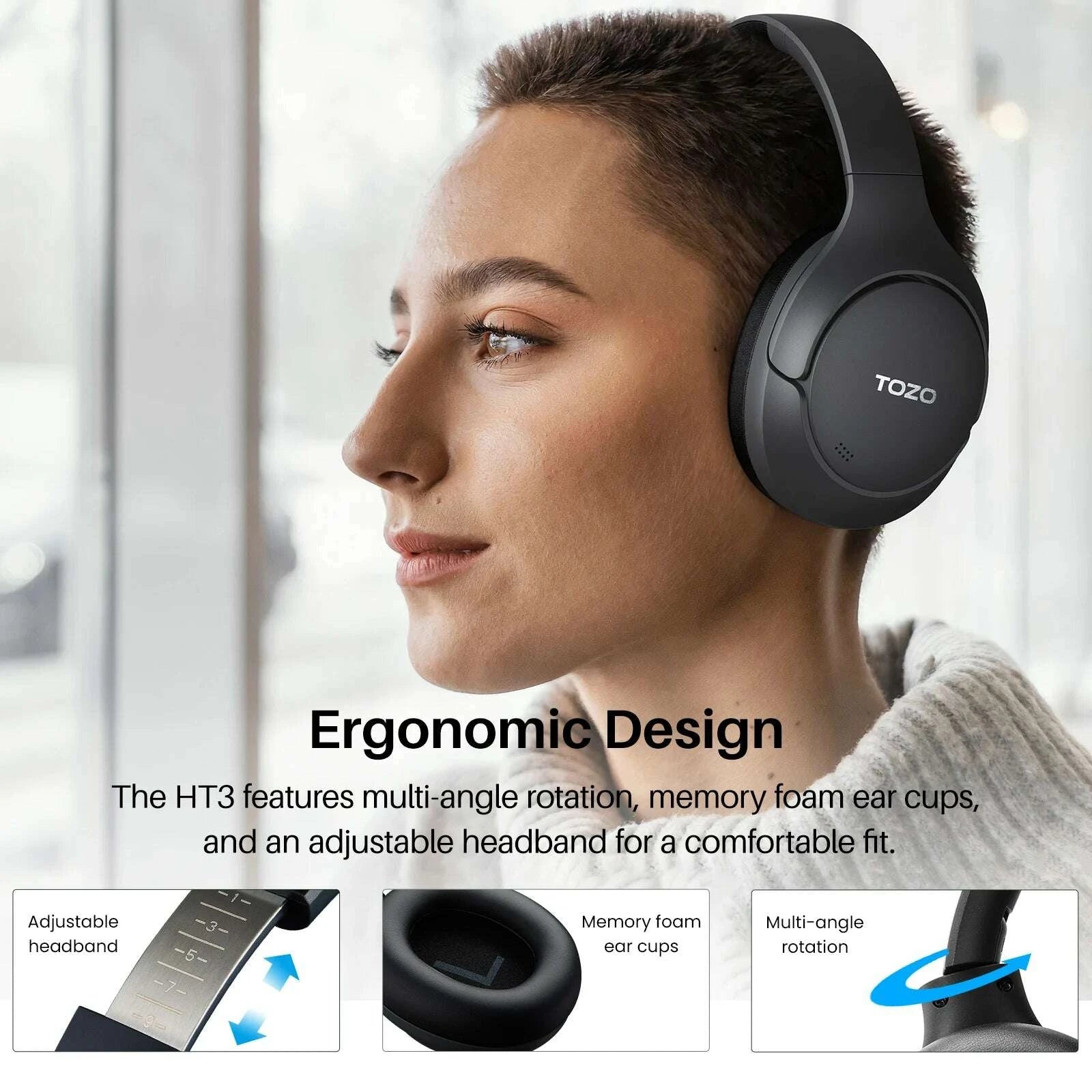 KIMLUD, TOZO HT3 Headphones 2025 Autumn Winter AI Translater Headset Support APP Translate Over Ear Earphones Bluetooth Wired Connect, KIMLUD Womens Clothes