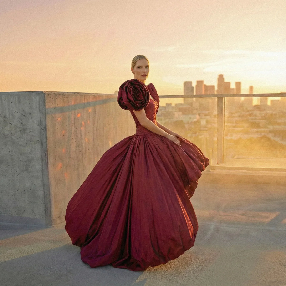 Burgundy Floral Party Dresses Custom Made Prom Dress Taffeta Pleated Long Prom Gowns Asymmetrical Long V Neck Women Dress