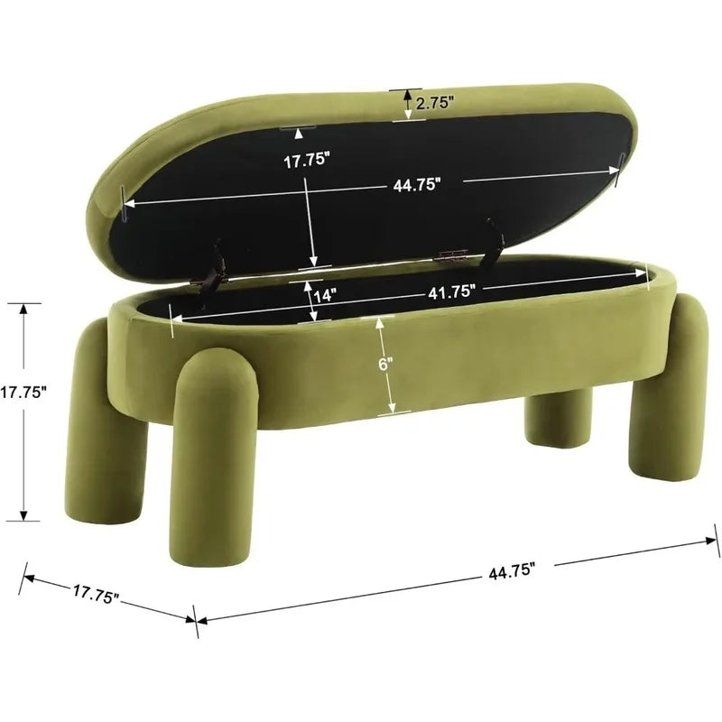 44.7 Inch Upholstered Ottoman Bench, Velvet Fabric End of Bed Stool, Cute Entryway Storage Seat