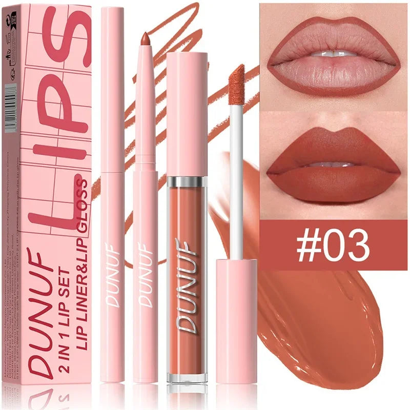 12 Color Matte Lip Liner Pencil Lip Gloss Set Waterproof Lipliner Pen Red Brown High Pigmented Lip Glaze Lips Cosmetics Makeup
