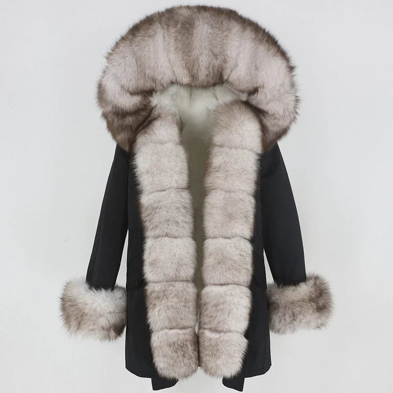 OFTBUY 2024 Fashion Winter Jacket Women Real Fur Coat Natural Real Fox Fur Collar Loose Long Parkas Big Fur Outerwear Detachable