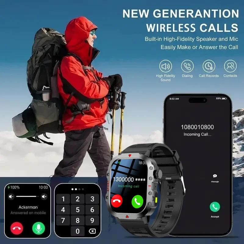 LAXASFIT 2025 Rugged Military Smart Watch Men's Outdoor Watch 2.01" HD Touch Screen Voice Bluetooth Call Smartwatch