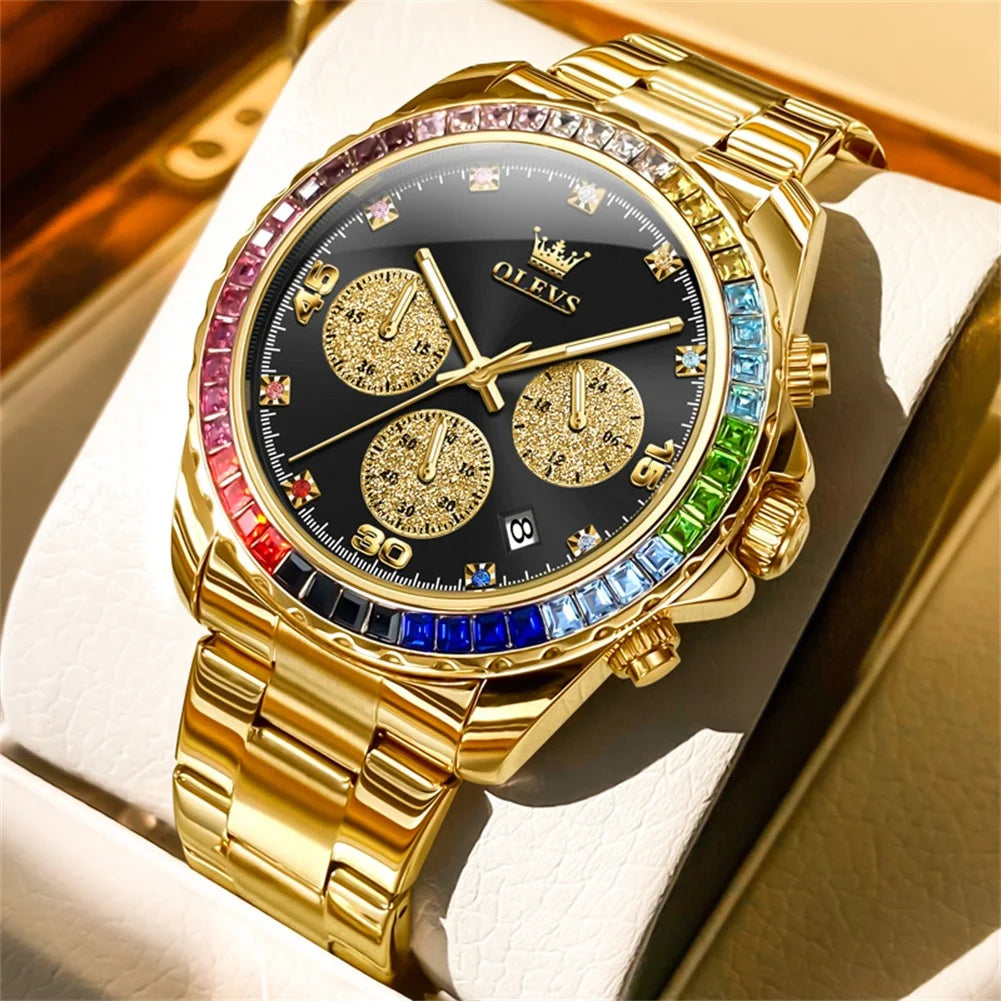 Stainless Steel Watch Rainbow Gemstone Bezel — Rose Gold | KIMLUD