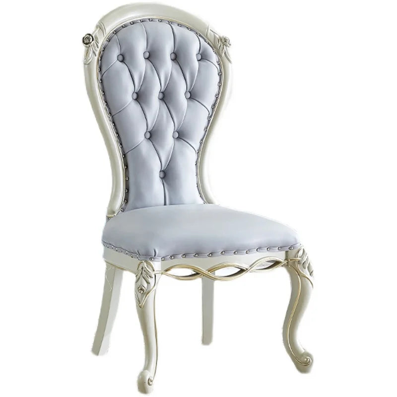 Leather Dining Chair Tufted Back With Solid Wood Frame — Ivory | KIMLUD