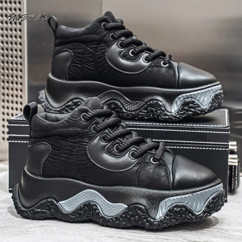 Chunky Sneaker Men Designer Winter Plush Warm Punk Board Shoes Fashion Casual Leather Height Increased Flat Platform Sport Shoes