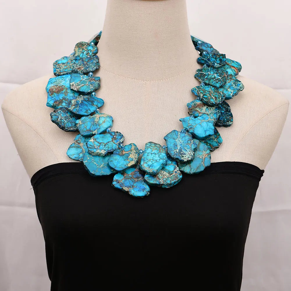 Gleaming Imperial Jasper Crystal Necklace — Blue | KIMLUD
