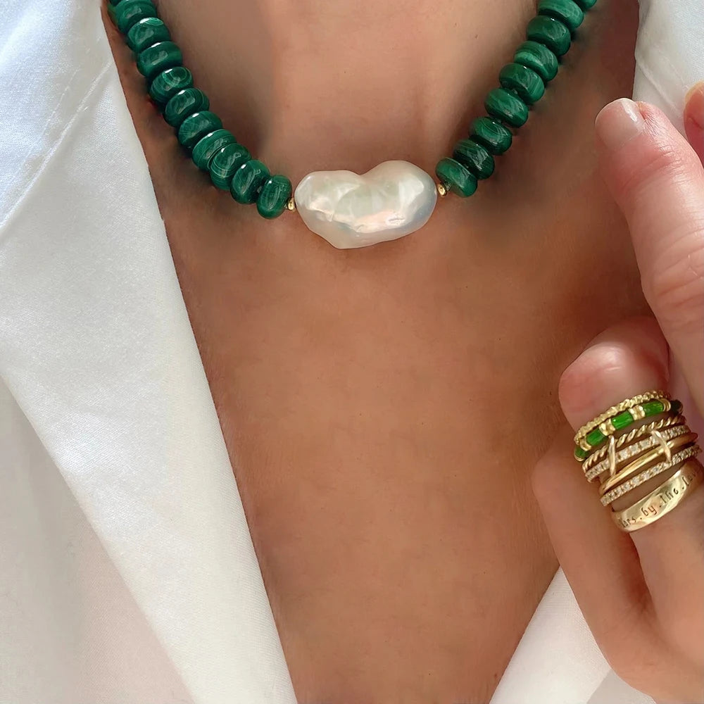 Malachite Coin Pendant Necklace Rope Knot — Green | KIMLUD