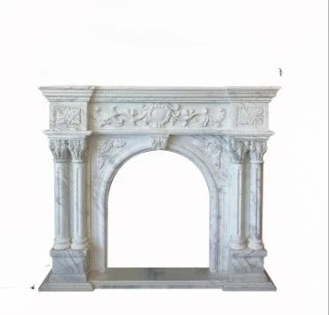 Marble Fireplace Stone Carving Living Room Decor — White | KIMLUD