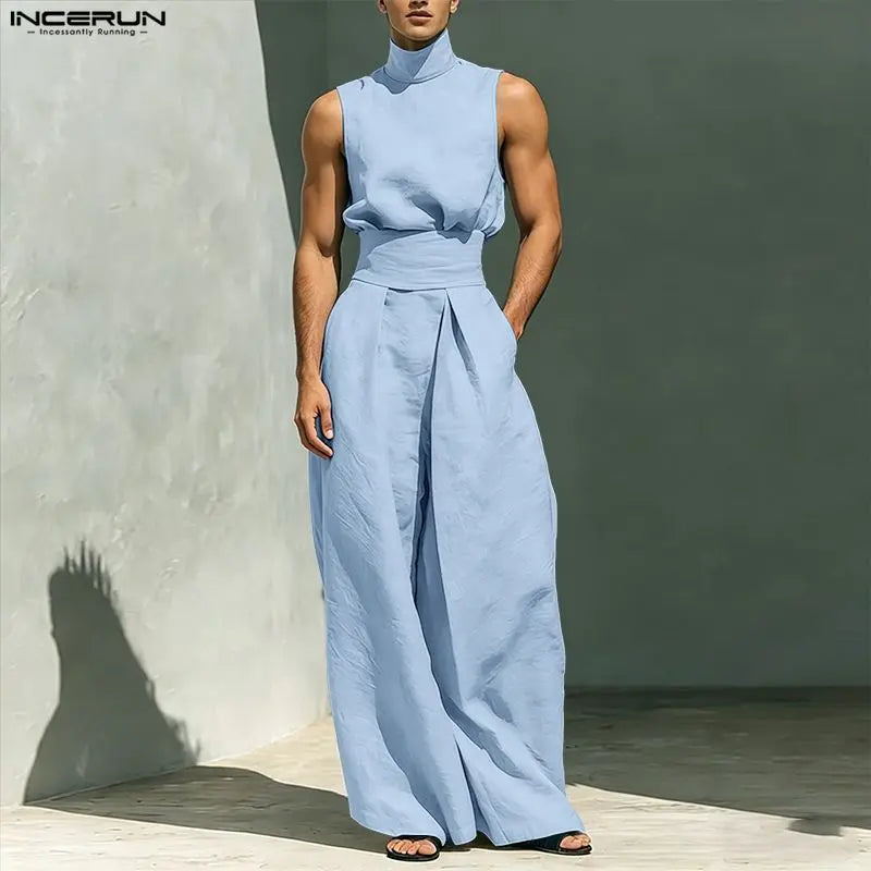 Sleek Polyester Solid Two-Piece Set — Blue | KIMLUD