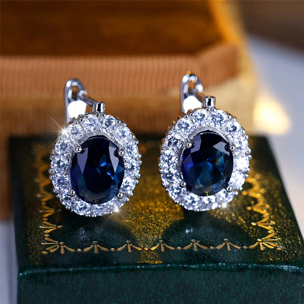 Sterling Silver Zircon Hoop Earrings Small Delicate Blue-Green Stones — Blue-Green | KIMLUD