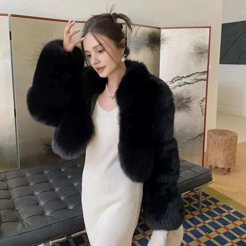 KIMLUD, QUEENTINA Whole Skin Fox Fur Coat For Women With Collar Catwalk Wild Young Short Style Promotion Especially Natural Female, KIMLUD Womens Clothes