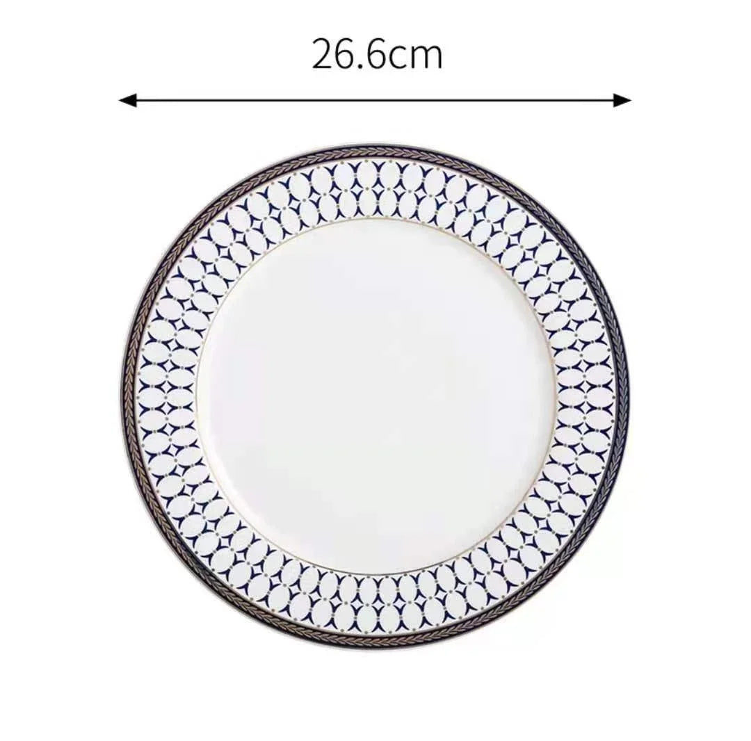 Ceramic European Style Dessert Plate With Gold Rim And Subtle Depth — White | KIMLUD