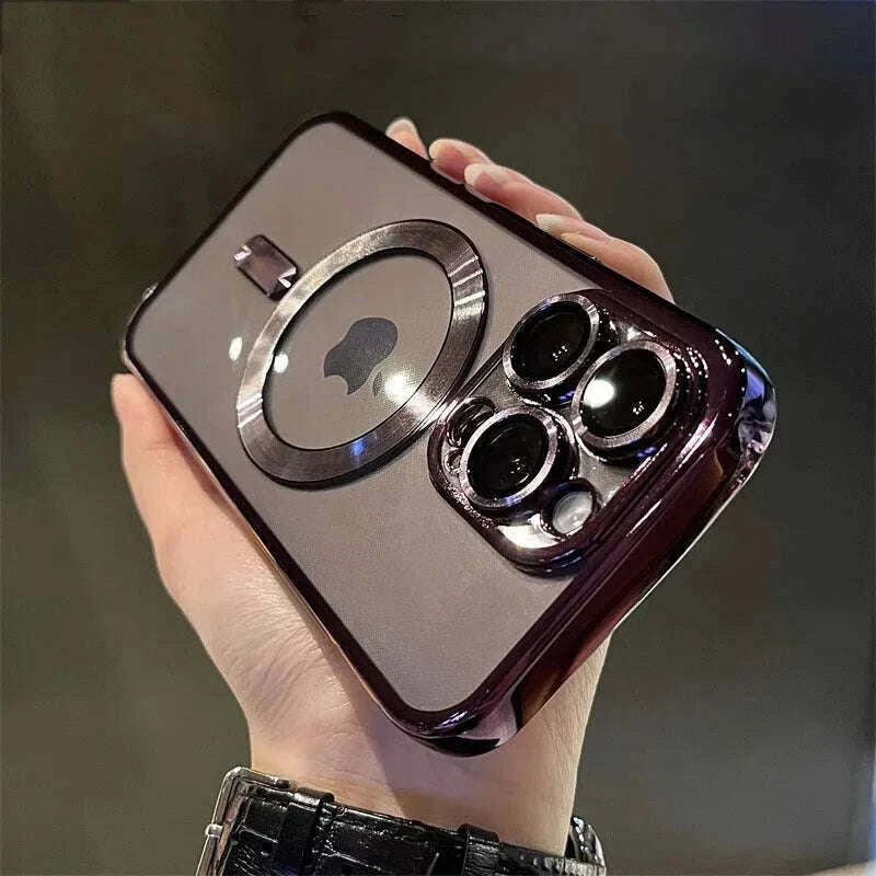 KIMLUD, Luxury Magnetic Plating Clear Case For Magsafe Wireless Charging iPhone 11 12 13 14 15 16 17 Pro Max Air Plus Shockproof Cover, KIMLUD Womens Clothes