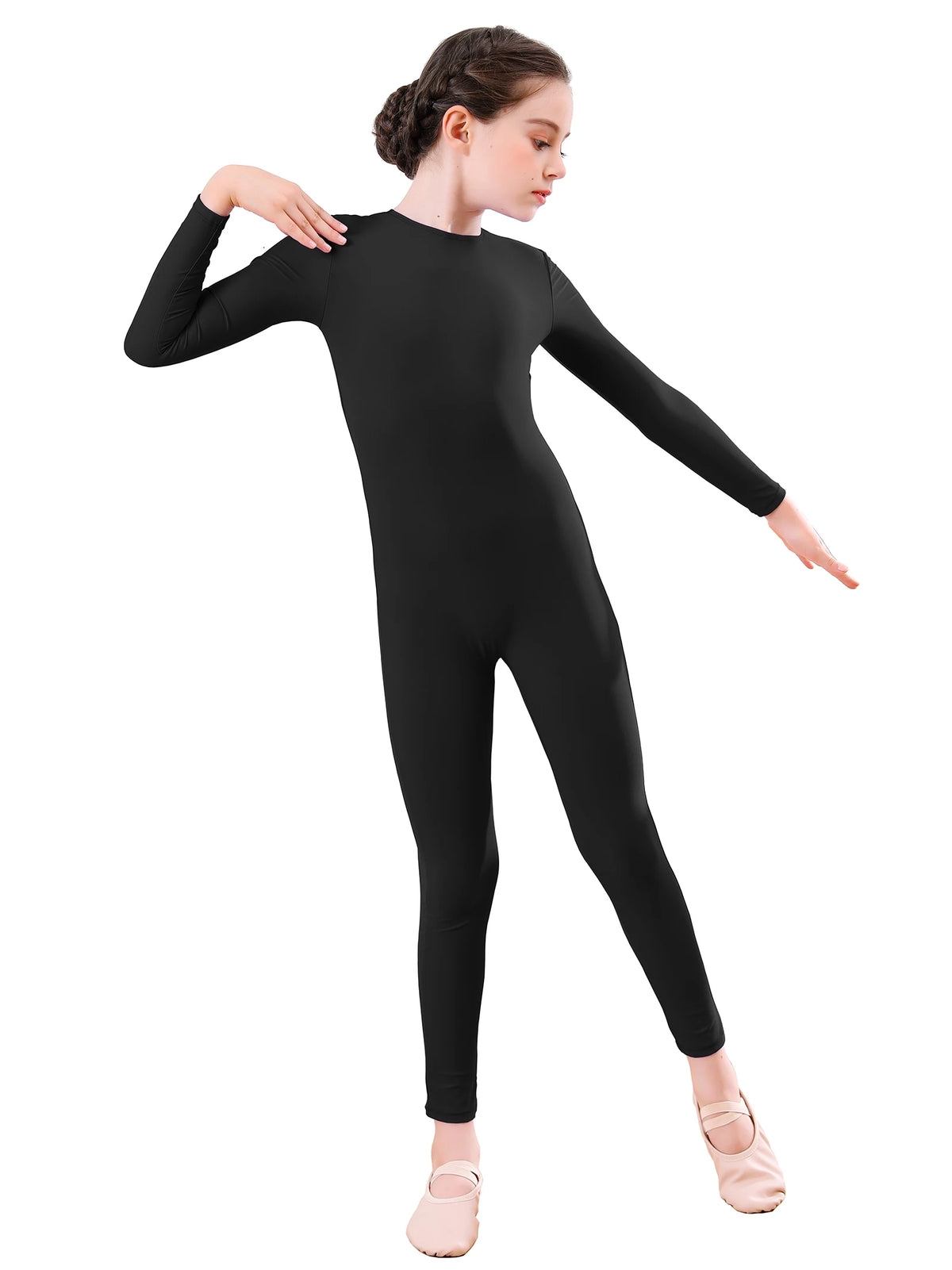 Kids Unitard – Long Sleeve – Nylon Spandex – Black | KIMLUD