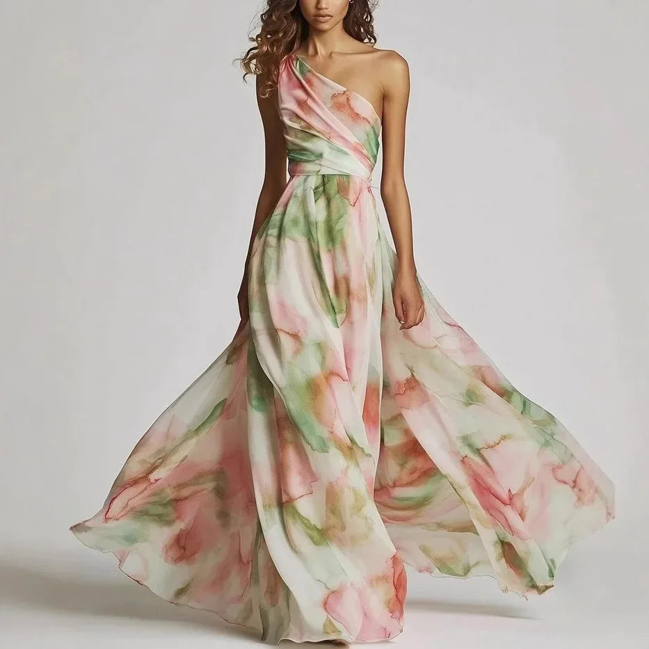 Tie-Dye One-Shoulder Maxi Dress | KIMLUD Tie-Dye One-Shoulder Maxi Dress | KIMLUD