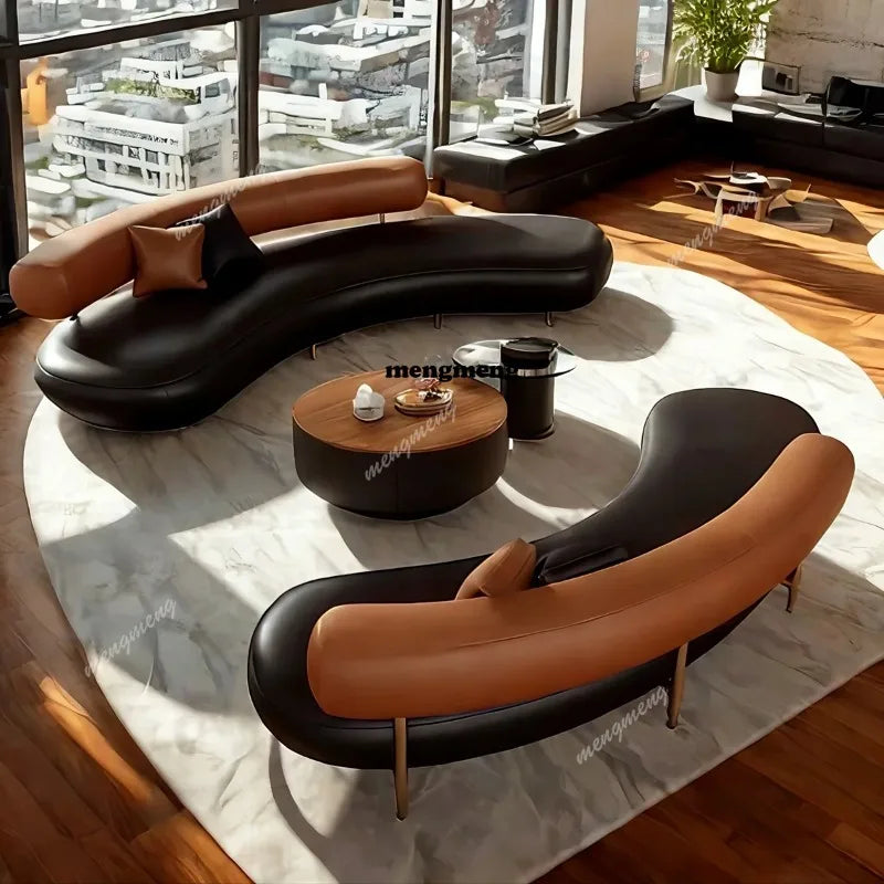 Round-Curved Composite Fabrics Sofa Set With Armchair — Black | KIMLUD