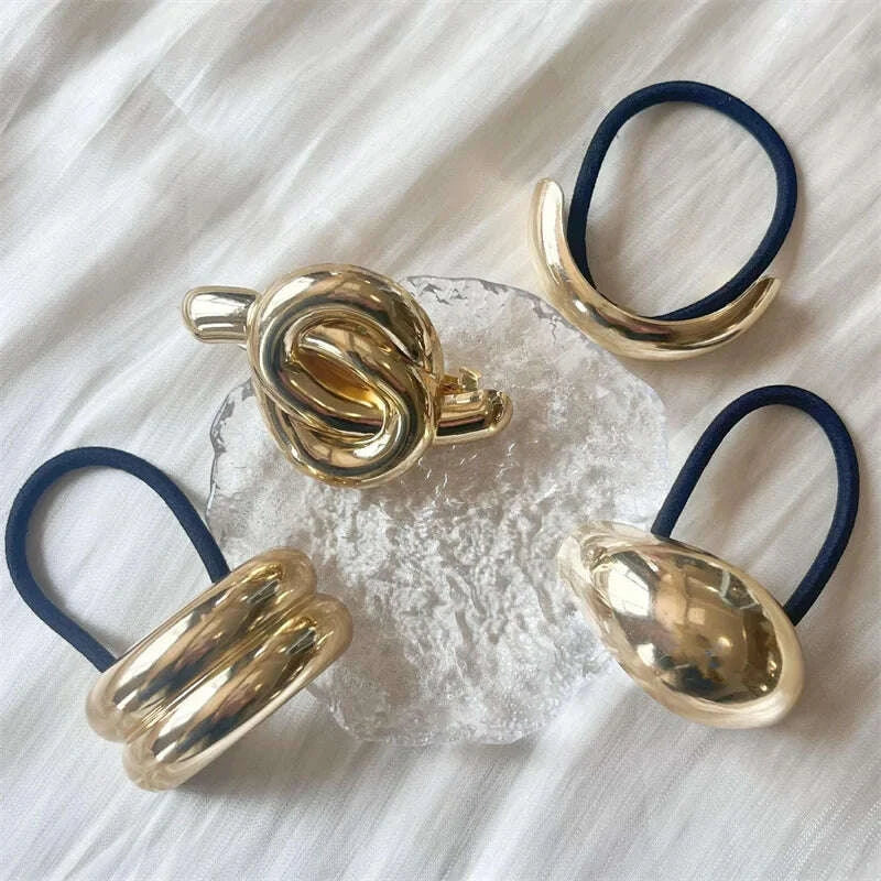 KIMLUD, 2024 New Simple U-shaped Matal Hair Rope Advanced Design Sense Gold Elastic Hair Bands Hair Accessories For Women, KIMLUD Womens Clothes