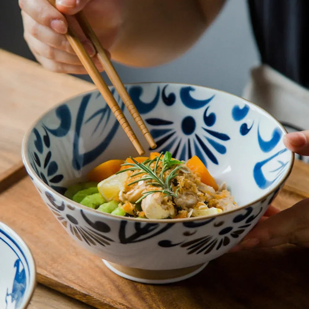 Hat-Bowl Porcelain 7.5-Inch Ramen Bowl — Blue-White | KIMLUD