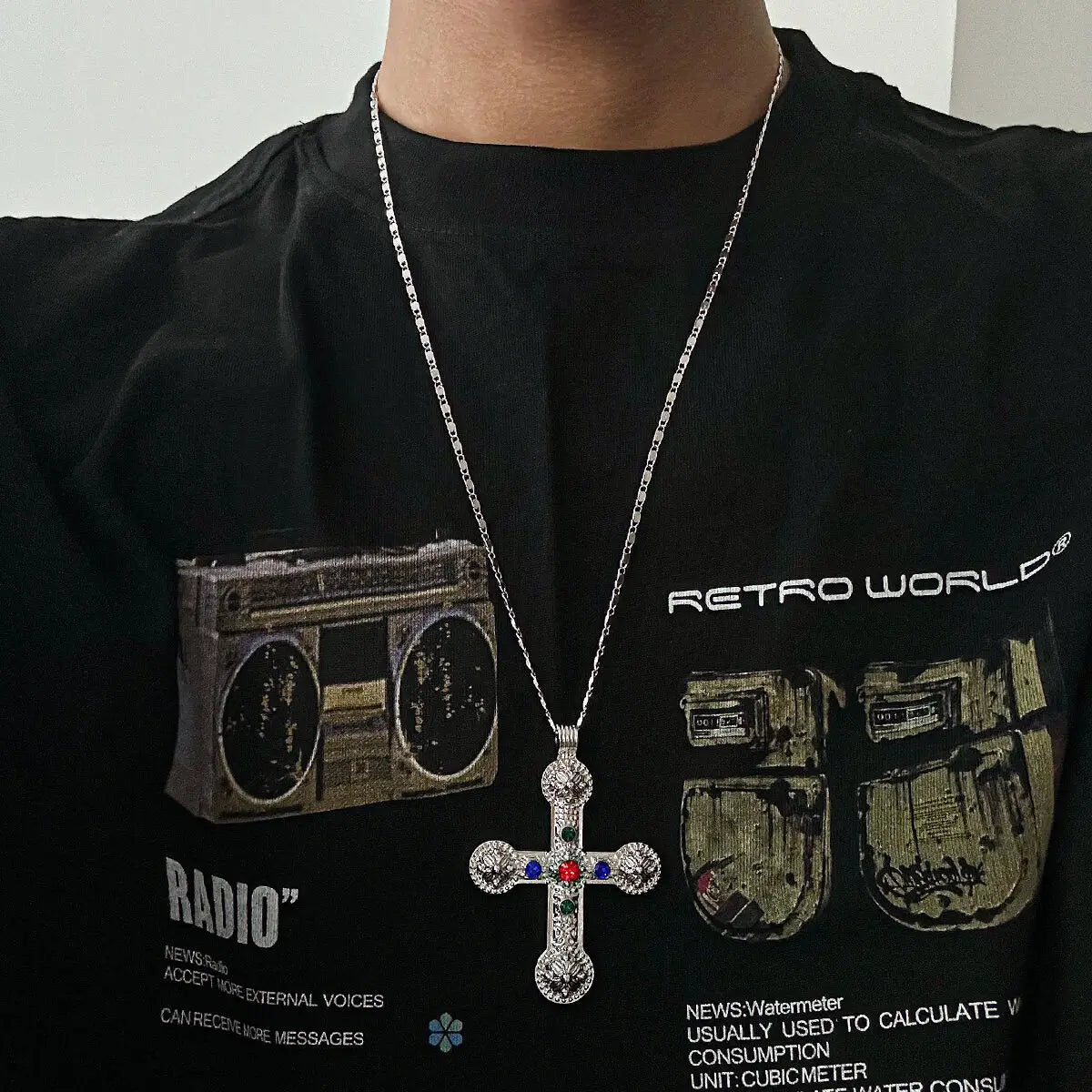 KIMLUD, Ingemark 3 Styles Creative Big Imitation Pearl Beads Chain Necklace for Men Hip Hop Jesus Cross Pendant Choker Male Jewelry Gift, KIMLUD Womens Clothes