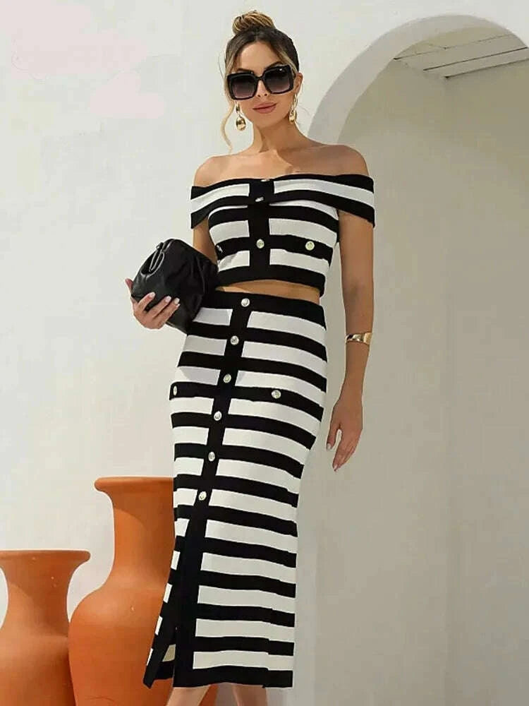 Color Block Off-Shoulder Striped Midi Dress Color Block Off-Shoulder Striped Midi Dress