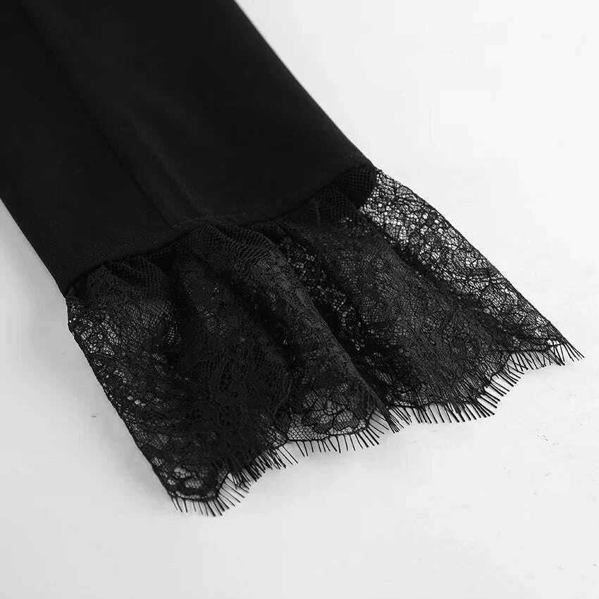 KIMLUD, 2025 Autumn and Winter New Fashion Black Small Suit Solid Jacket Design Sense Lace Splicing Commuting Long Sleeved Top Coat, KIMLUD Womens Clothes