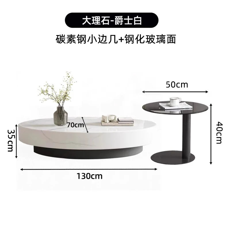 Marble Nordic Minimalist Coffee Table Round Marble Top — White | KIMLUD