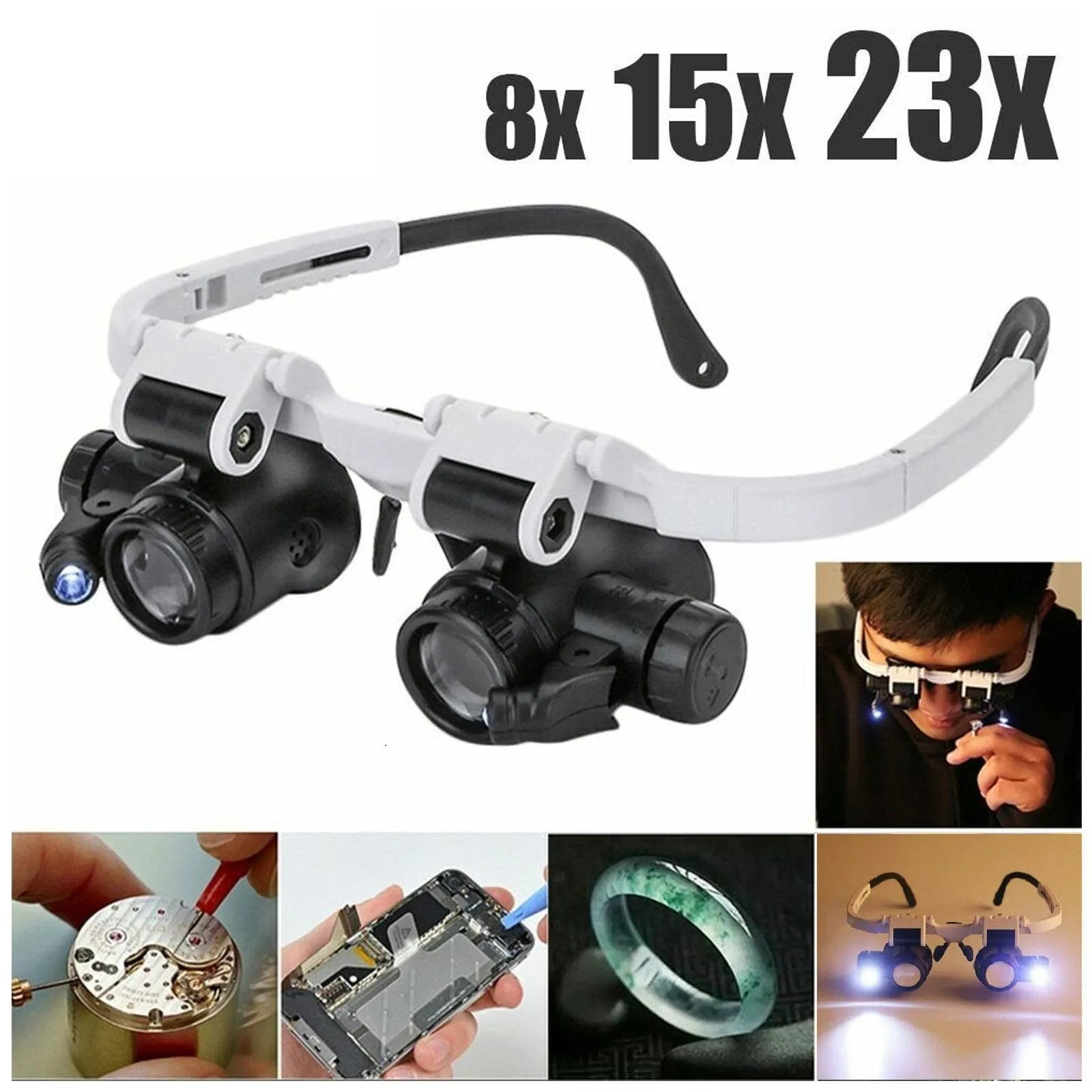 LED Head-Mounted Magnifier Loupe With Dual LED — White | KIMLUD