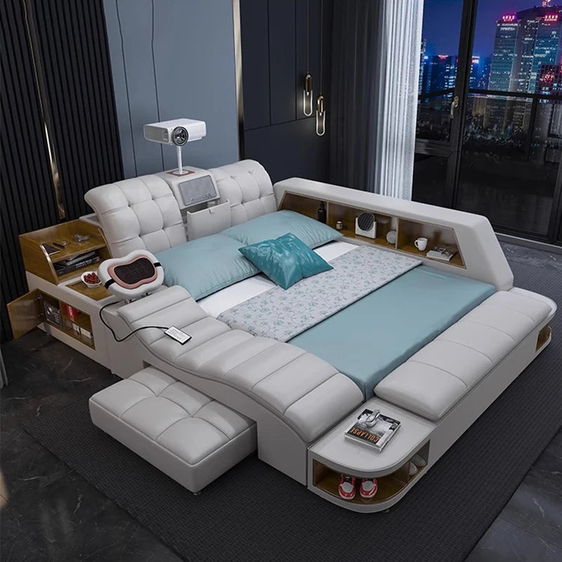 Massage Smart Bed Luxury Double Bedroom King Size Design Sleeping Massage Bed Wooden Simple Letto Matrimoniale Hotel Furniture