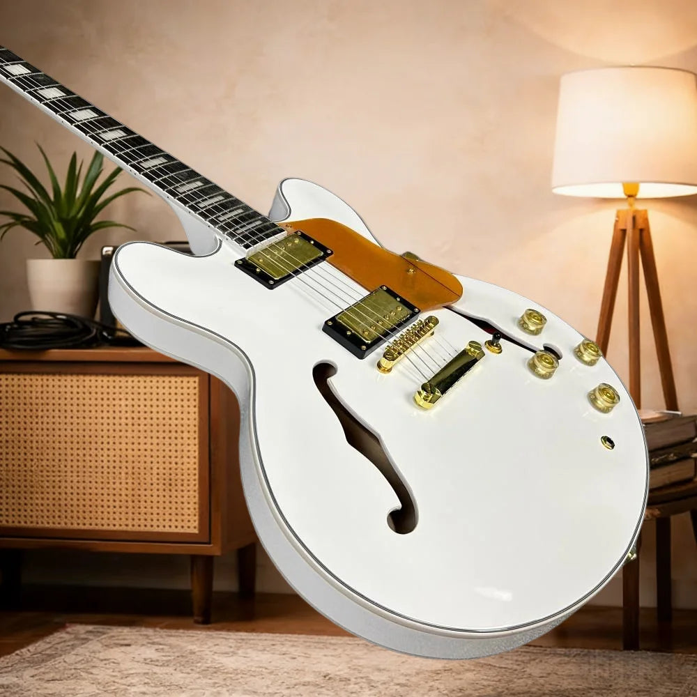 Semi-Hollow Electric Guitar 335 Rosewood Fingerboard Tune-O-Matic Bridge — White | KIMLUD