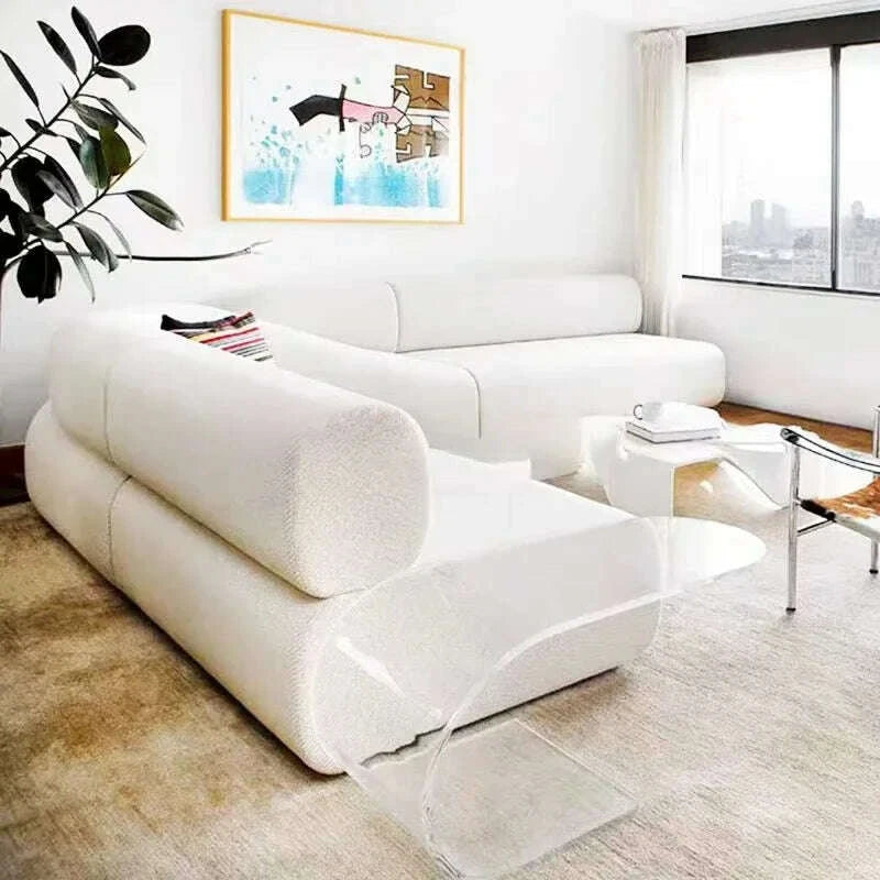 KIMLUD, A Nordic simple cream swan flannel soft bag L-shaped solid wood sofa outdoor living room home lobby reception set, KIMLUD Womens Clothes