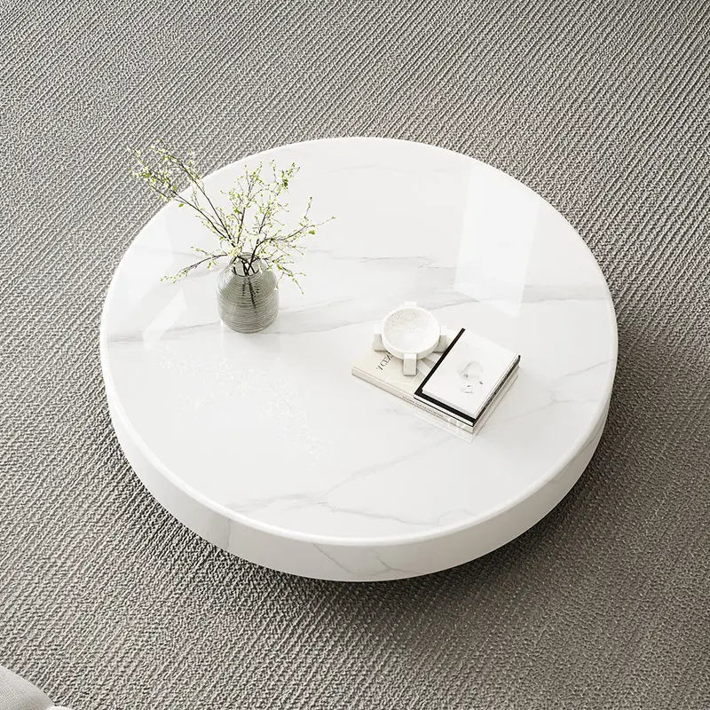 Marble Nordic Minimalist Coffee Table Round Marble Top — White | KIMLUD