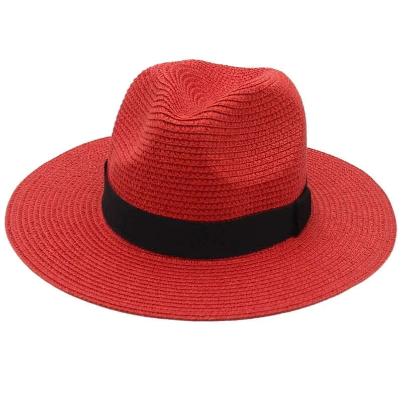 KIMLUD, Spring and Summer Hot Selling Panama Straw Hat Square Black Ribbon Korean Style Hat for Men and Women Jazz Hat Panamahat, KIMLUD Womens Clothes