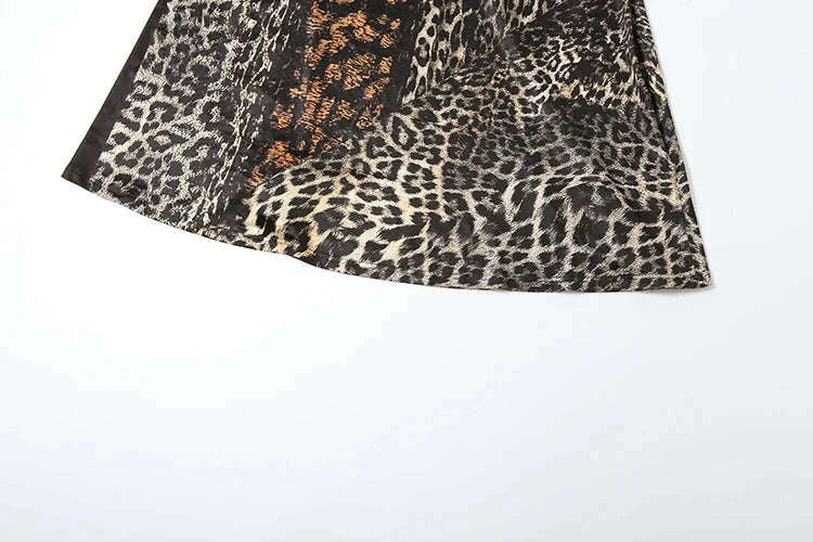 KIMLUD, kliou Suspendency Maxi Dress Women Leopard Panelled Draped Backless Lace Up Sheath Long Robe Female Classic Party Club Vestidos, KIMLUD Womens Clothes