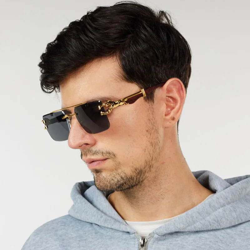 wood Grain Sunglasses Women Trendy 2024 Rimless Sunglasses Men Vintage Designer Fashion Glasses Lentes De Sol Mujer Zonnebril