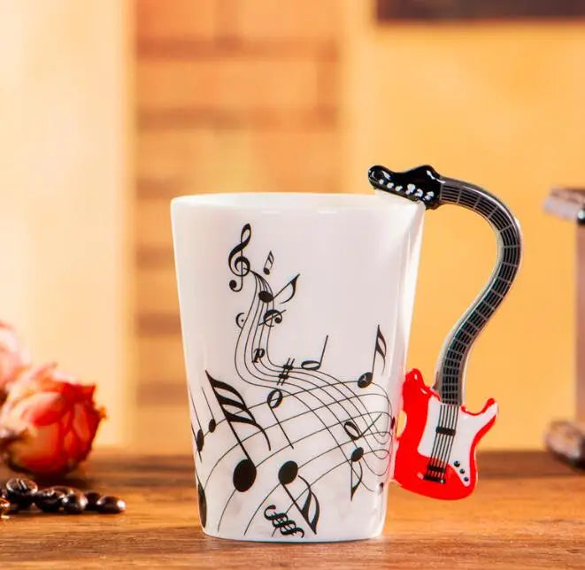 Ceramic Music Mug With Guitar Handle — White | KIMLUD