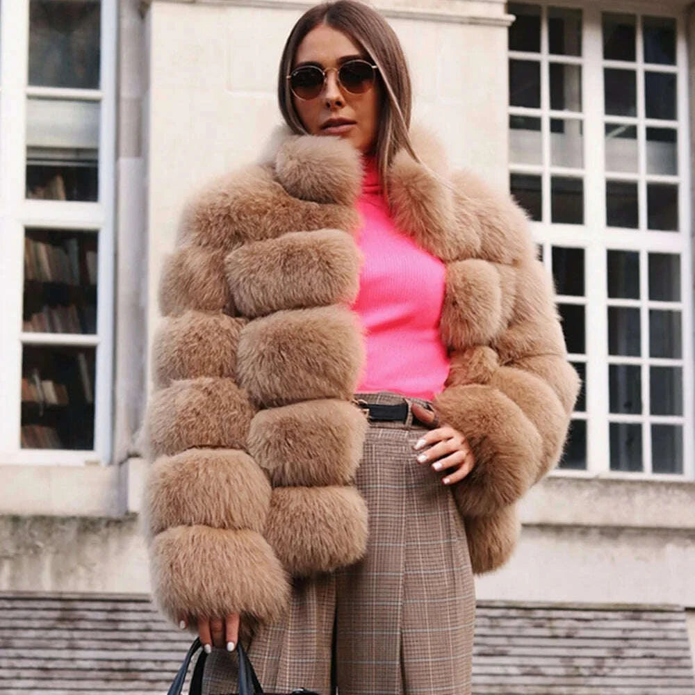 KIMLUD, QUEENTINA Fox Fur Coat Real Winter New Outwears Women's Fashion Luxury Jacket High Quality Clothing Natural And Stand Collar, KIMLUD Womens Clothes