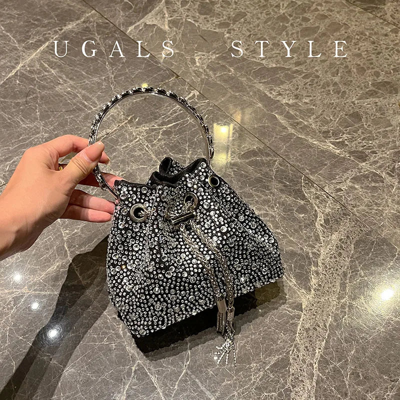Rhinestone Silk Evening Clutch Crystal Embellishments — Black | KIMLUD