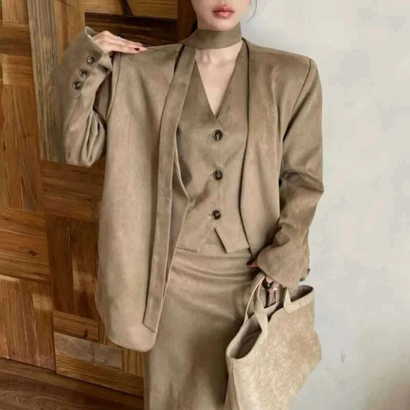 kwtx-2025-womens-3-pcs-suit-set-spring-fall-v-neck-blazer-single-breasted-vest-ribbon-tie-skirt-solid-color-elegant-retrokimlud-womens-fashion-34628588