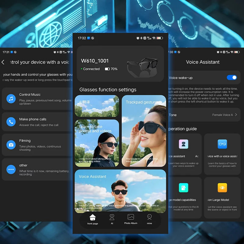 AI Smart Camera Sunglasses Men Women Video Recording Translation Sun Glasses Bluetooth Call Music Touch Eyewear Sports Shades