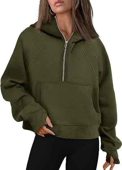 Plush Sweater Half-Zip Hooded Knit With Cozy Thermal Lining And Soft Handfeel — Black | KIMLUD